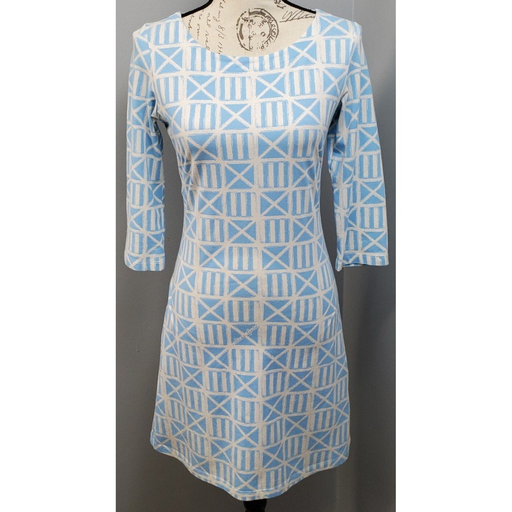 Mahi Gold Bimini Shift Dress Womens XS Multi Geometric Print 3/4 Sleeve Stretch